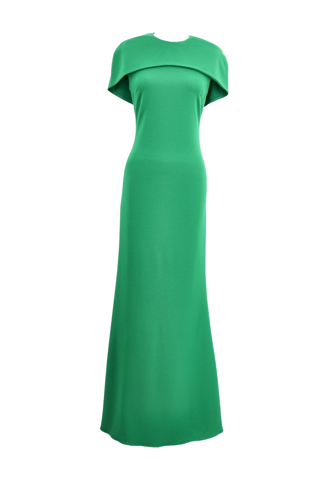 Betsy and Adam Shanice Cape Overlay Neckline Back Zipper Sheath Silhouette Floor Length Dress - GREEN - Front