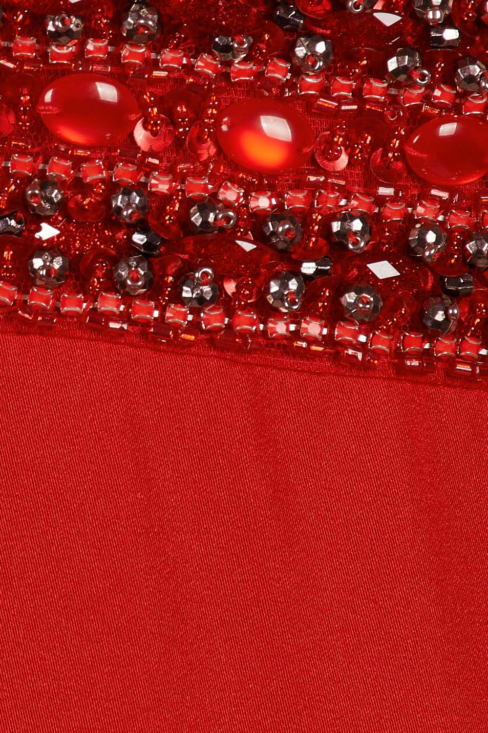 Dave & Johnny Embellished Halter Neck Slit Front Embellished Waist Zipper Back Cutout Back Satin Gown - RED - Fabric