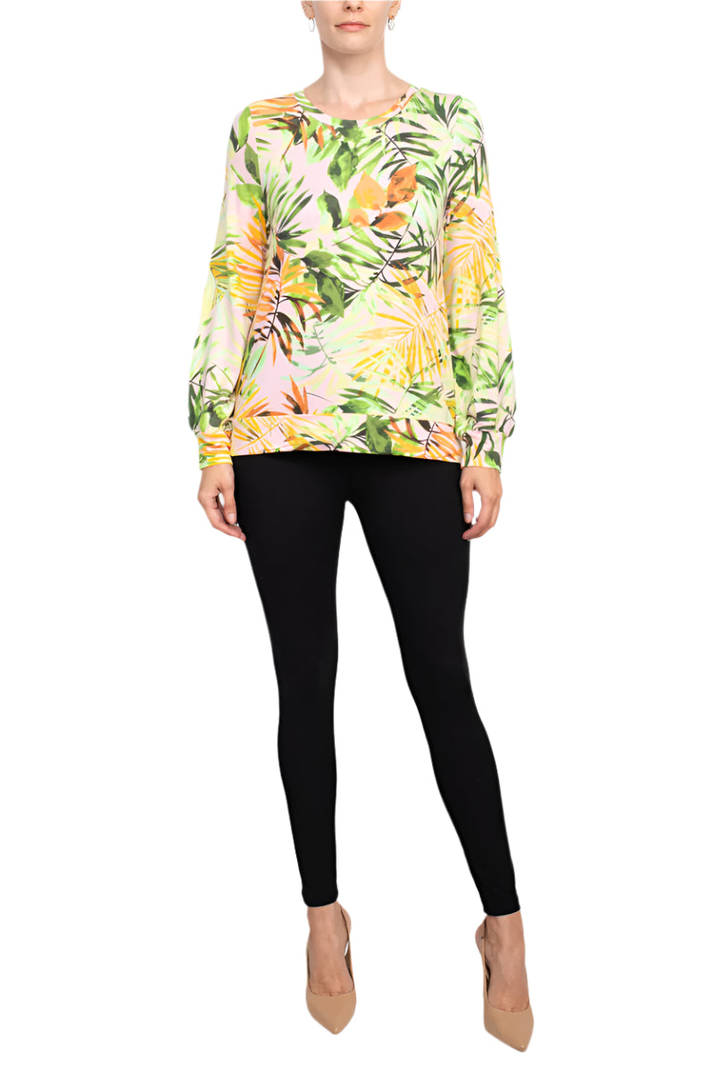 Adyson Parker Crew Neck Long Sleeve Multi Print Banded Knit Top - WINSOME ORCHID COMBO - front full view
