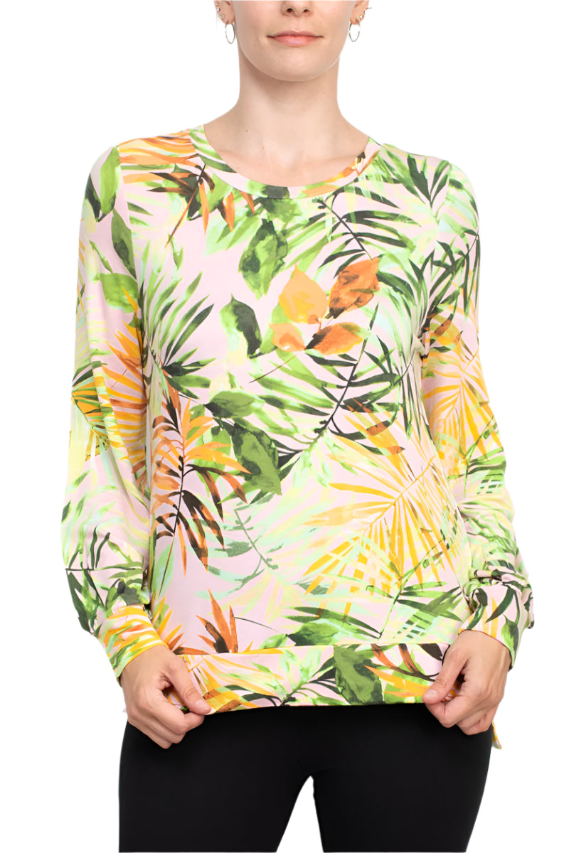 Adyson Parker Crew Neck Long Sleeve Multi Print Banded Knit Top - WINSOME ORCHID COMBO - front