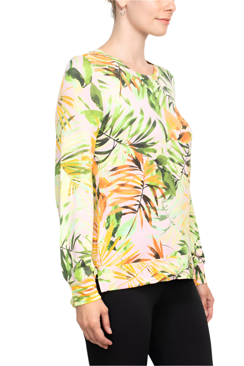 Adyson Parker Crew Neck Long Sleeve Multi Print Banded Knit Top - WINSOME ORCHID COMBO - side