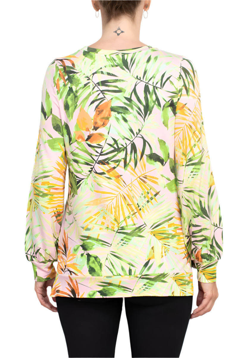 Adyson Parker Crew Neck Long Sleeve Multi Print Banded Knit Top - WINSOME ORCHID COMBO - back