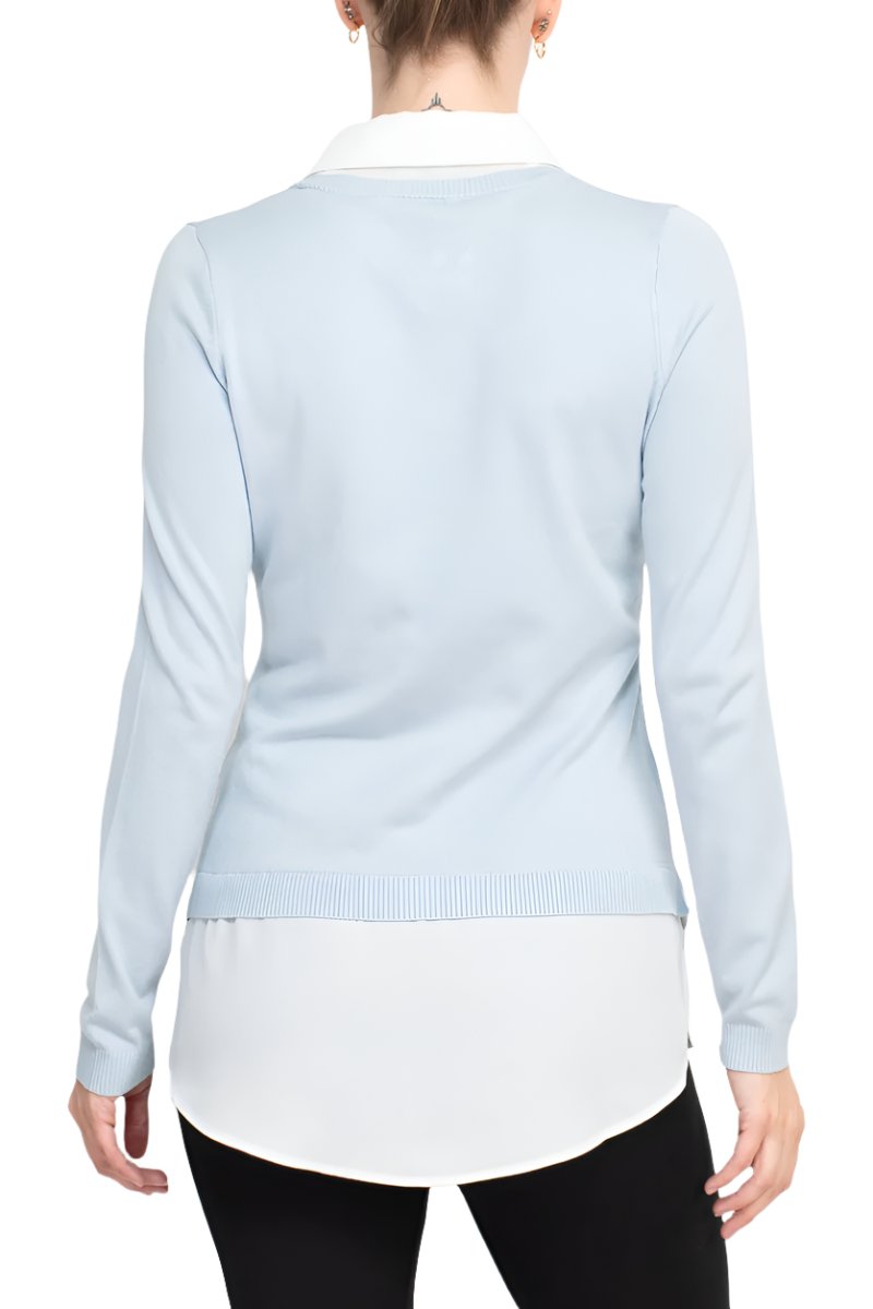 Adrianna Papell Shell V-neck Sheath Lsyered Twofer Sweater - Wholesale - NIAGARA MIST IVORY - Back