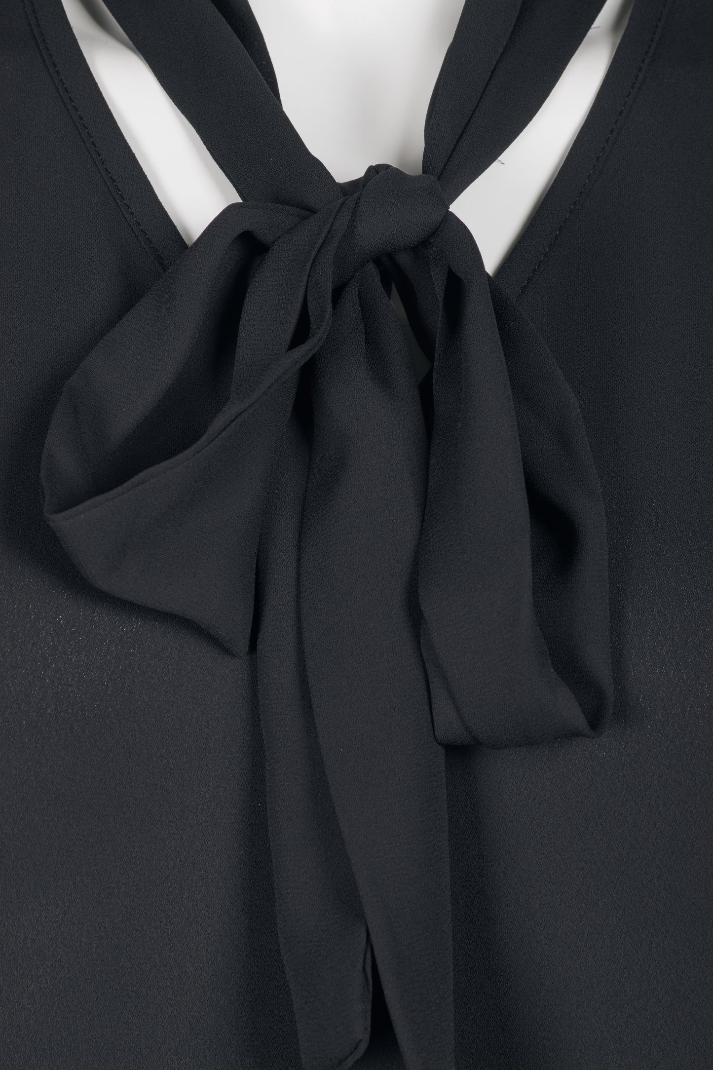 Adrianna Papell Tie Neck Sleeveless Solid Woven Poly Wash Crepe Top - BLACK - Neck View