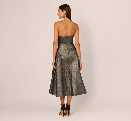 Strapless Curved Neck Midi Satin Occasion A-Line Adrianna Papell AD3D106246