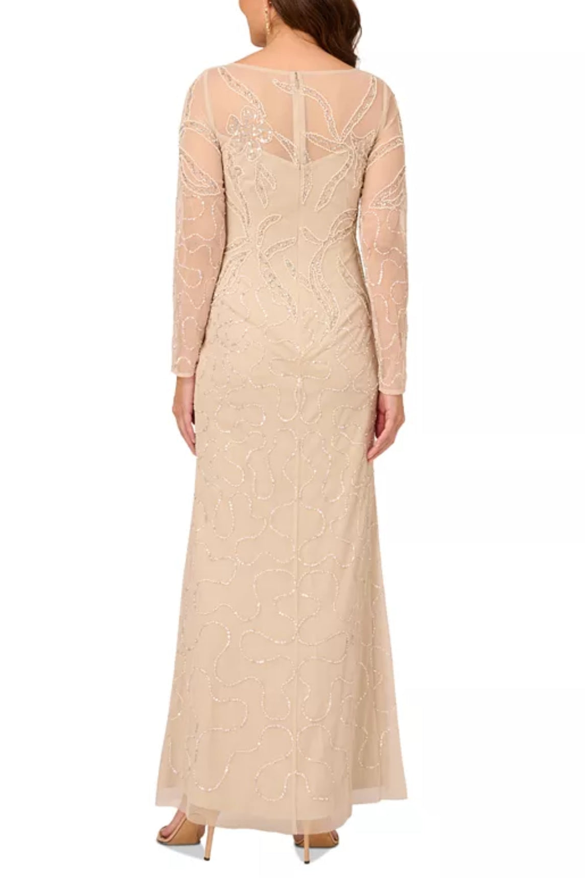 Adrianna Papell Women Beaded Long-Sleeve Gown