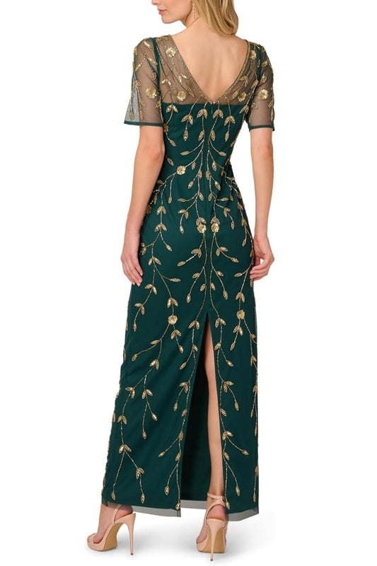 Formal Dresses Long Evening Beaded Formal Prom Dress Adrianna Papell AD5E212396 Green Gold