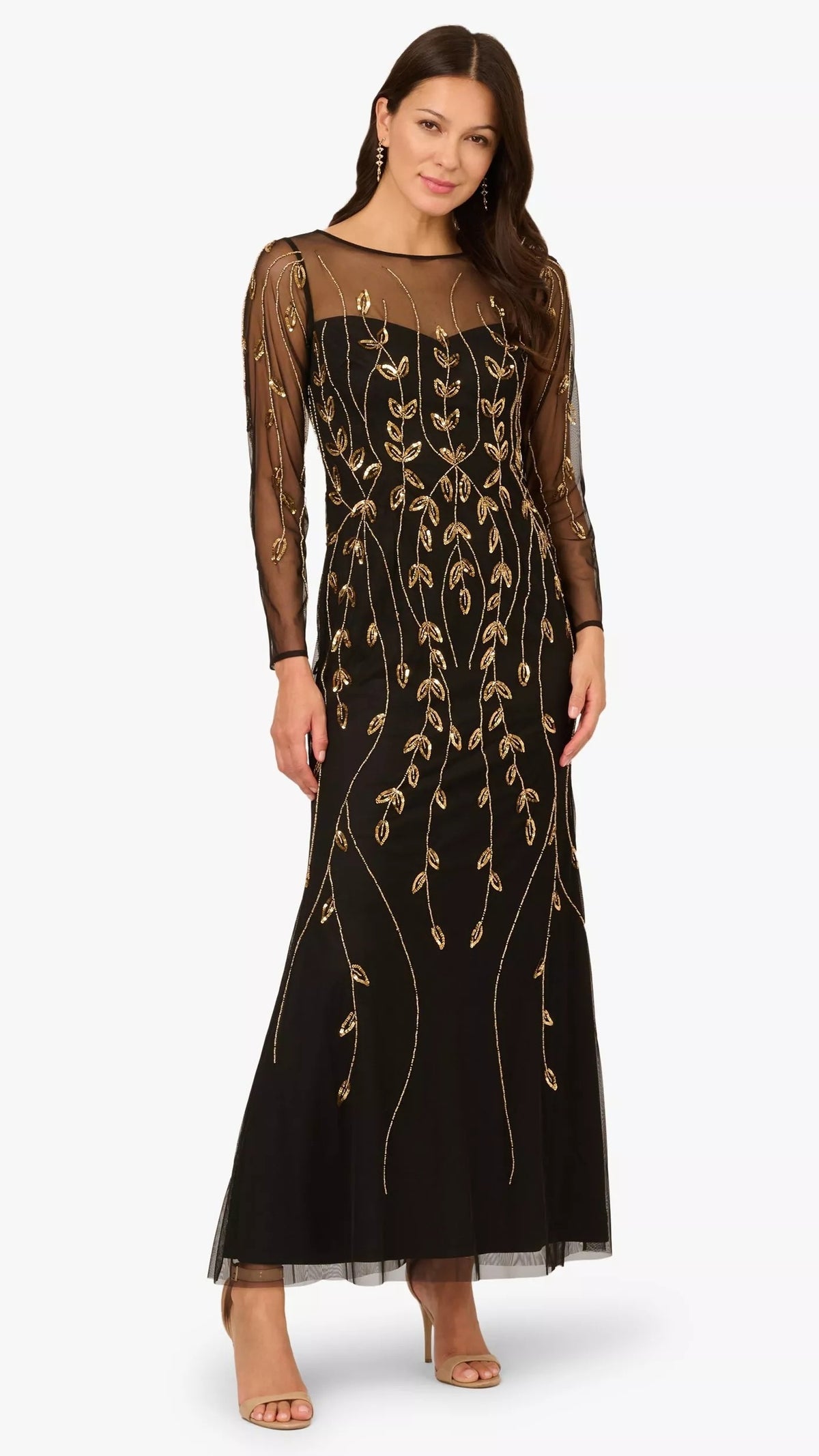 Adrianna Papell AD5E212575 Black/Gold, full-length front view