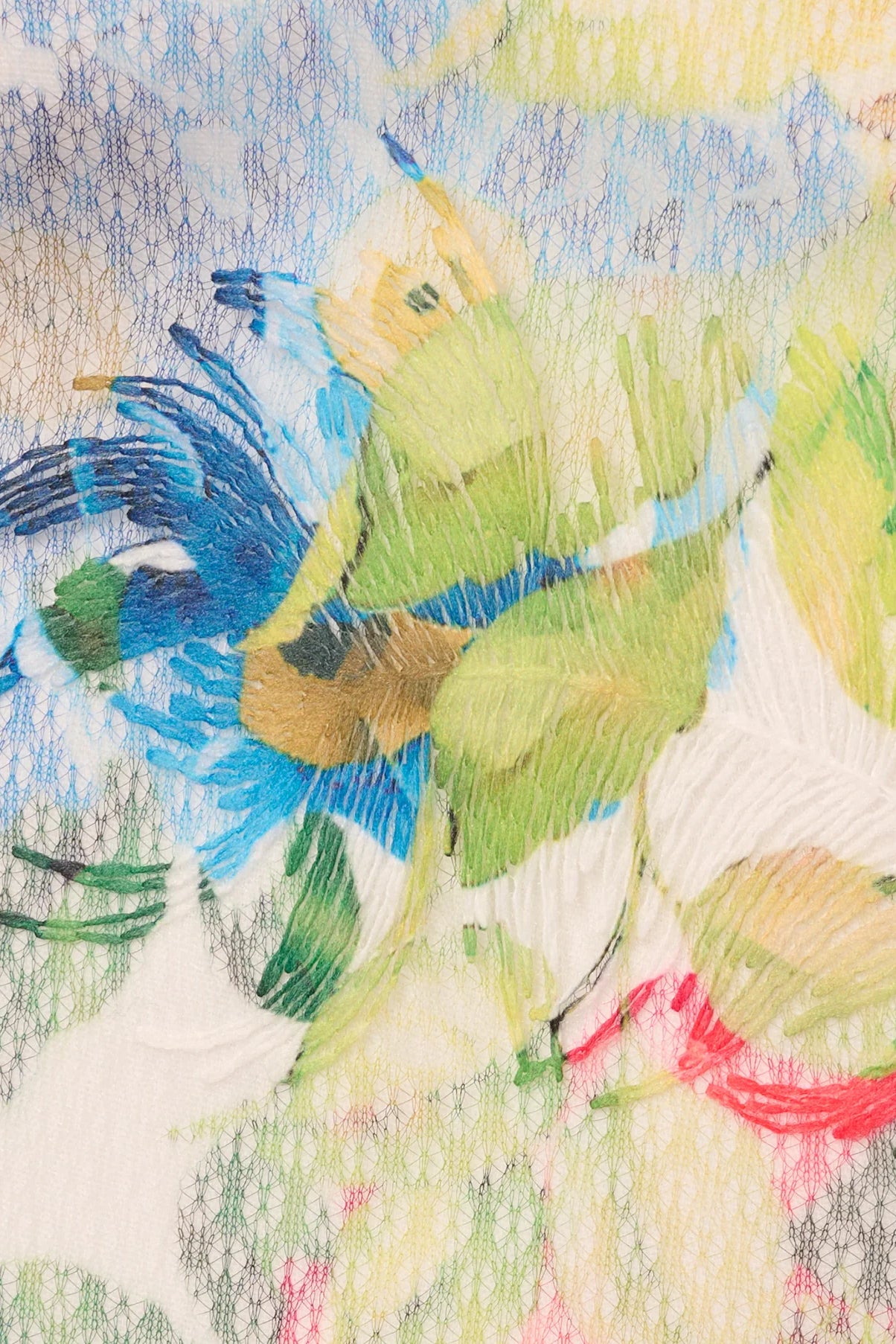 Adrianna Papell Printed Embroidered Fit & Flare Dress - IVORY MULTI - Fabric