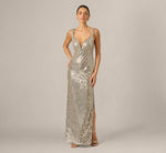 Plunge Neck Mirror Beaded Gown Adrianna Papell ADAE213108