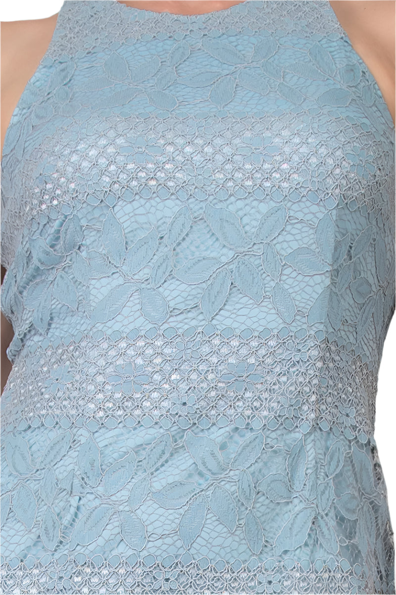 Adrianna Papell Crew Neck Racer Zipper Back Lace Dress - BLUE LILAC-