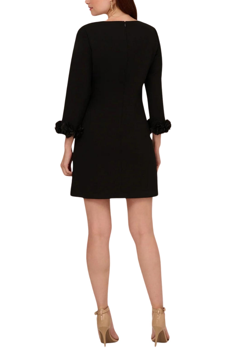 Adrianna Papel Ruffle Cuff Crepe Cocktail Dress - Wholesale - BLACK - Back