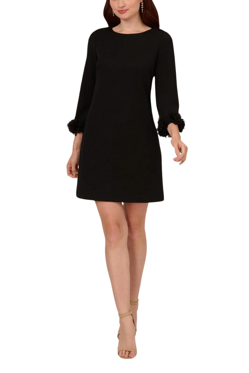 Adrianna Papel Ruffle Cuff Crepe Cocktail Dress - Wholesale - BLACK - Front