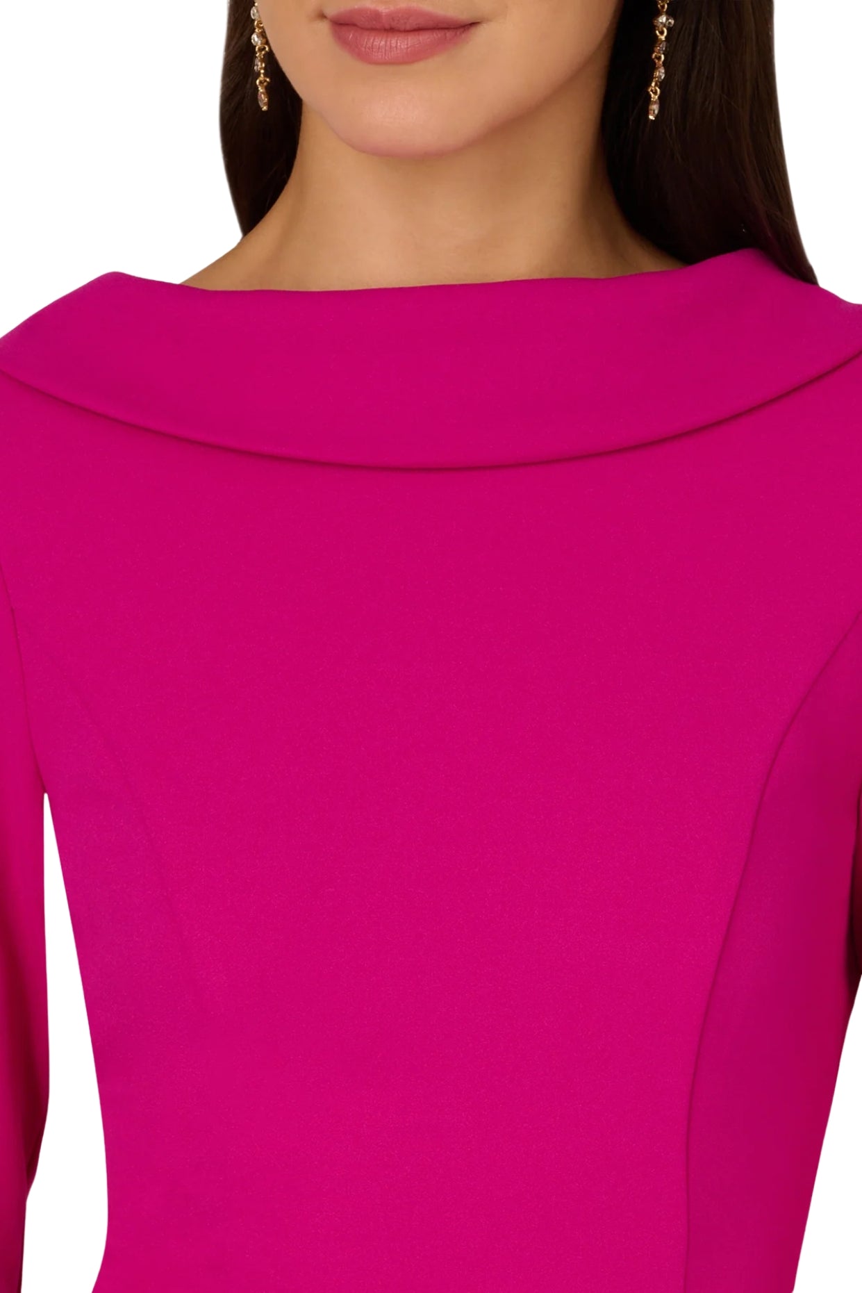 Adrianna Papell Pink Flambe Cowl Neckline V-Back Zipper Closure Three Quarter Sleeves Knee-Length Sheath Dress