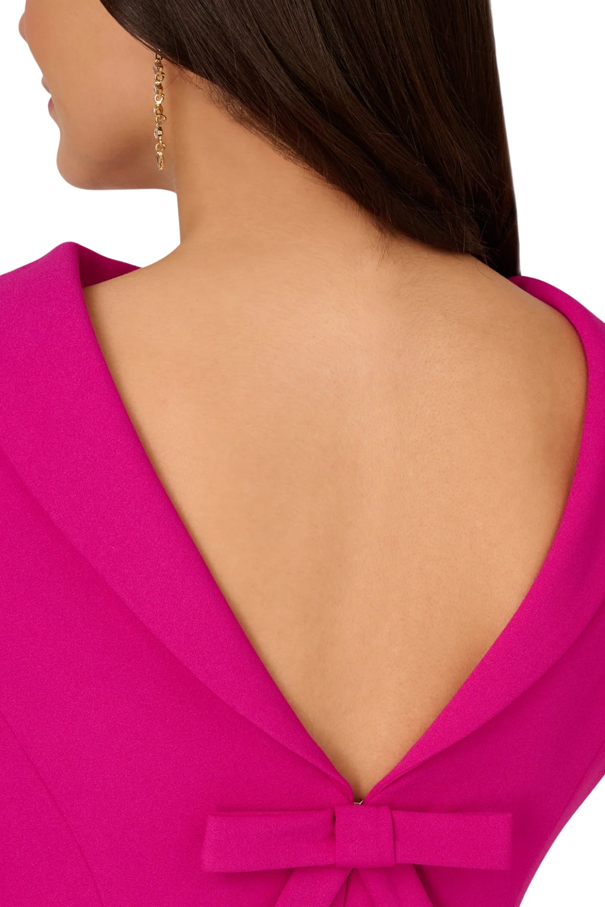 Adrianna Papell Pink Flambe Cowl Neckline V-Back Zipper Closure Three Quarter Sleeves Knee-Length Sheath Dress