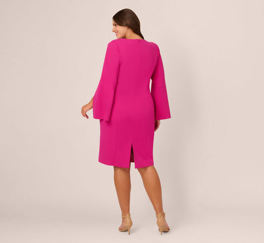 Berry Rose Adrianna Papell AP1D105577 V Neck Short Crepe Beaded Cocktail Dress