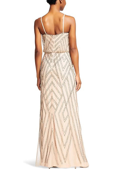 Adrianna Papell Spaghetti Strap Zipper Back Blouson Embellished Mesh Dress