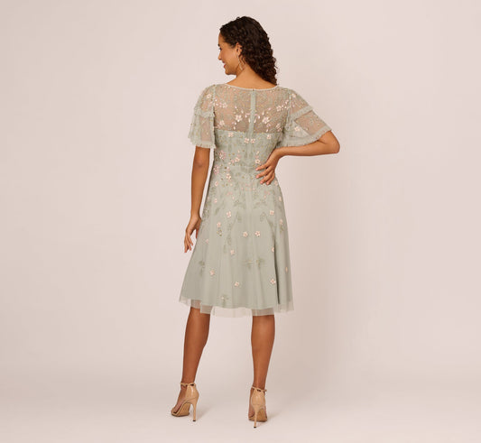 V-Neck Knee-Length Chiffon Cocktail A-Line Adrianna Papell AP1E209508