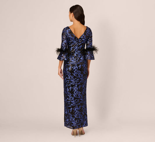V-Neck Floor-Length Sequin Evening Mermaid Adrianna Papell AP1E211563