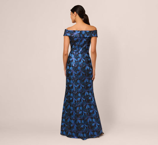 Off-the-Shoulder Floor-Length Floral Satin Formal Mermaid Gown - Adrianna Papell AP1E211565