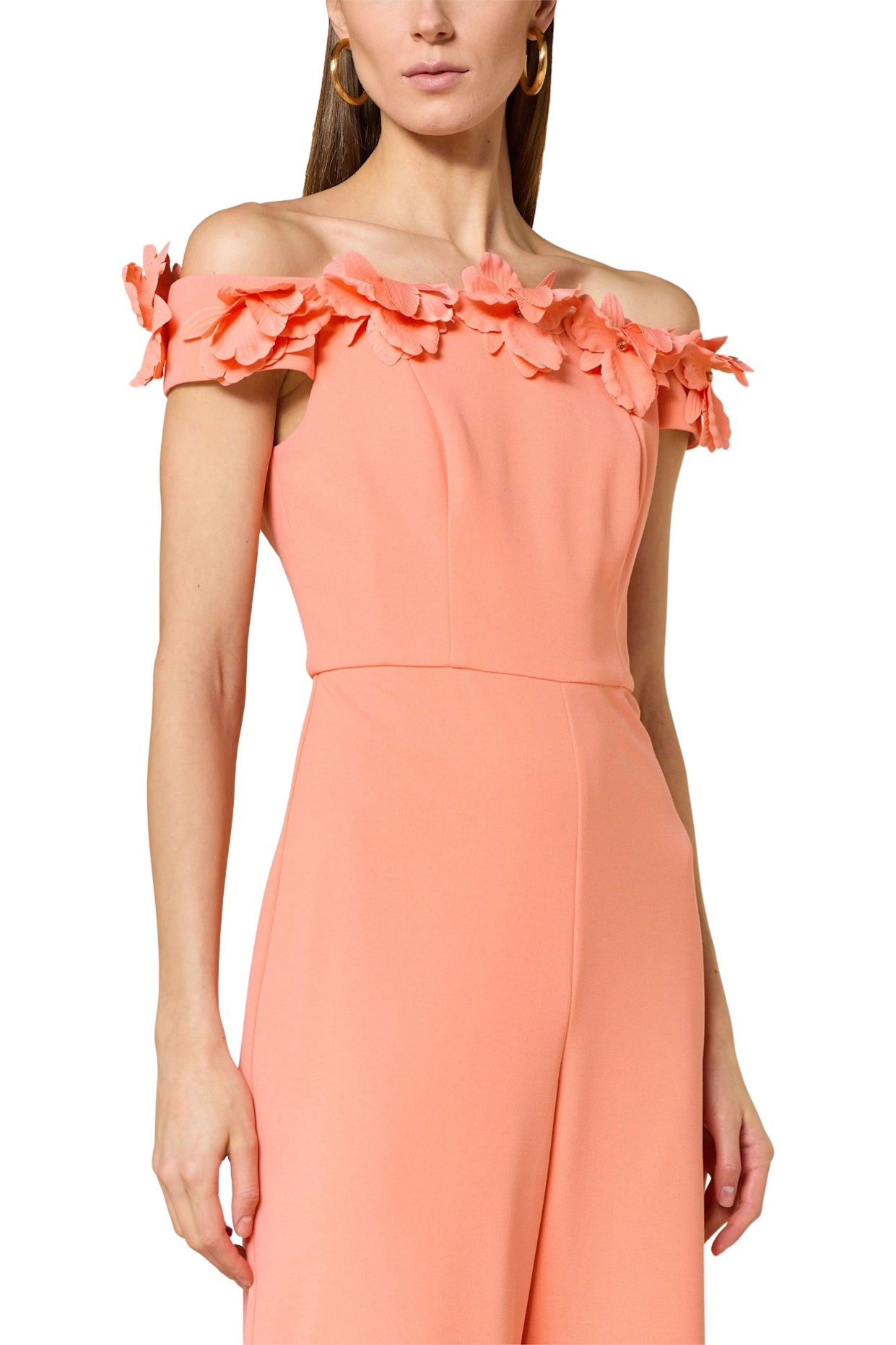 Adrianna Papell Off-The-Shoulder Back Zipper Closure Wide Leg Jumpsuit Dress