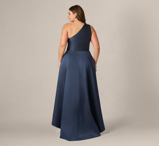 One-Shoulder Floor-Length Satin Occasion A-Line Adrianna Papell AP1E212227