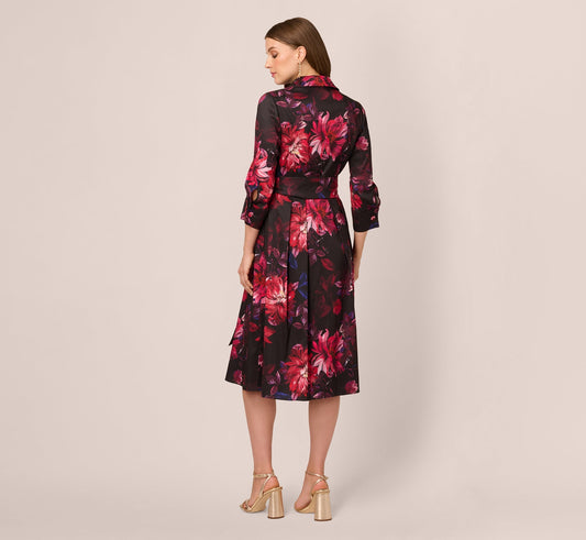 V-Neck Midi Satin Formal A-Line Dress by Adrianna Papell AP1E212267