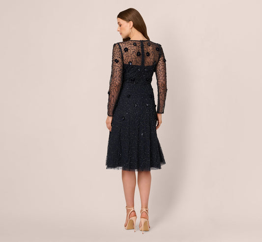 Illusion Tea-Length Mesh Formal Fit & Flare Adrianna Papell AP1E212297W