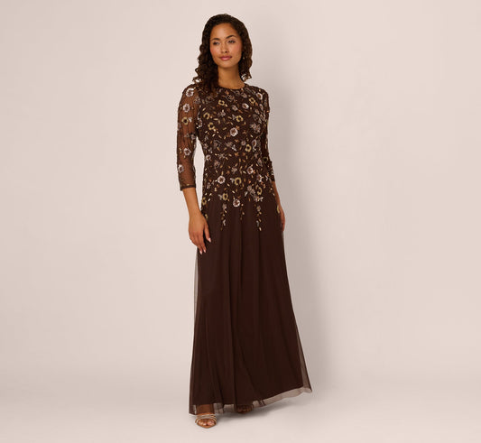 Crew High-Neck Floor-Length Tulle Formal A-Line Adrianna Papell AP1E212306