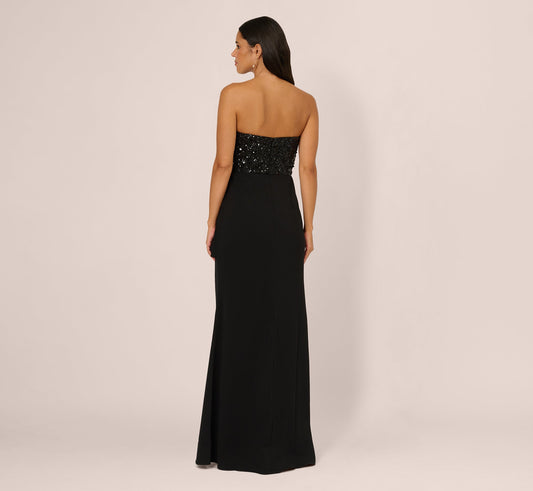Black Adrianna Papell AP1E212614 Sweetheart Long Sequin Prom Dress Side Slit Gown