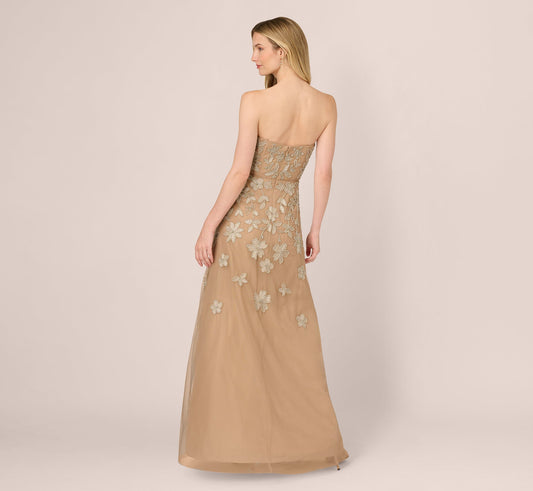 Strapless Curved Neck Floor-Length Tulle Formal A-Line Adrianna Papell AP1E212673