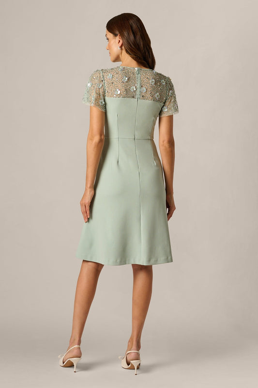 Adrianna Papell AP1E212920 Icy Sage flutter sleeve beaded illusion short dress back