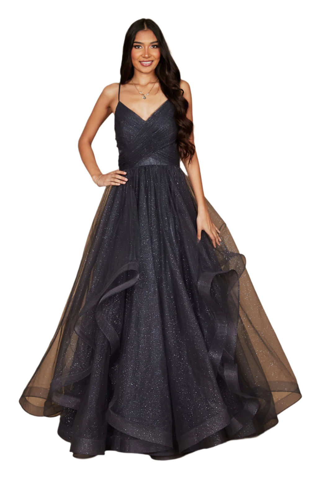 Dylan and Davids Sparkling Full-Length Formal Gown Ball Gown - CHARCOAL - Front View