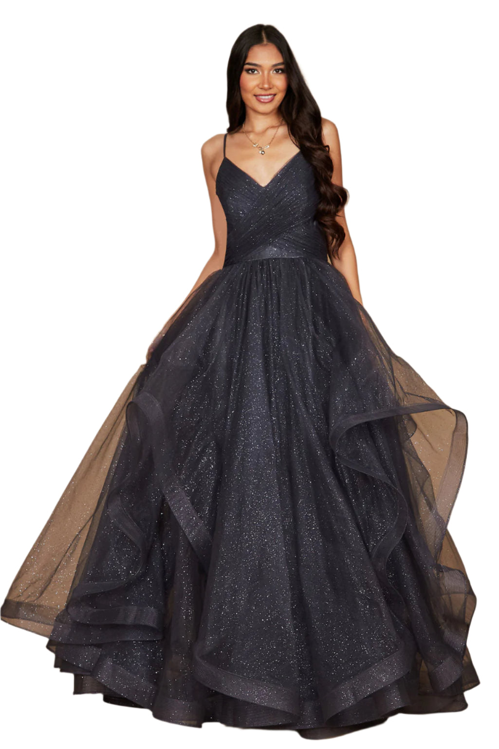 Dylan and Davids Sparkling Full-Length Formal Gown Ball Gown - CHARCOAL - Front