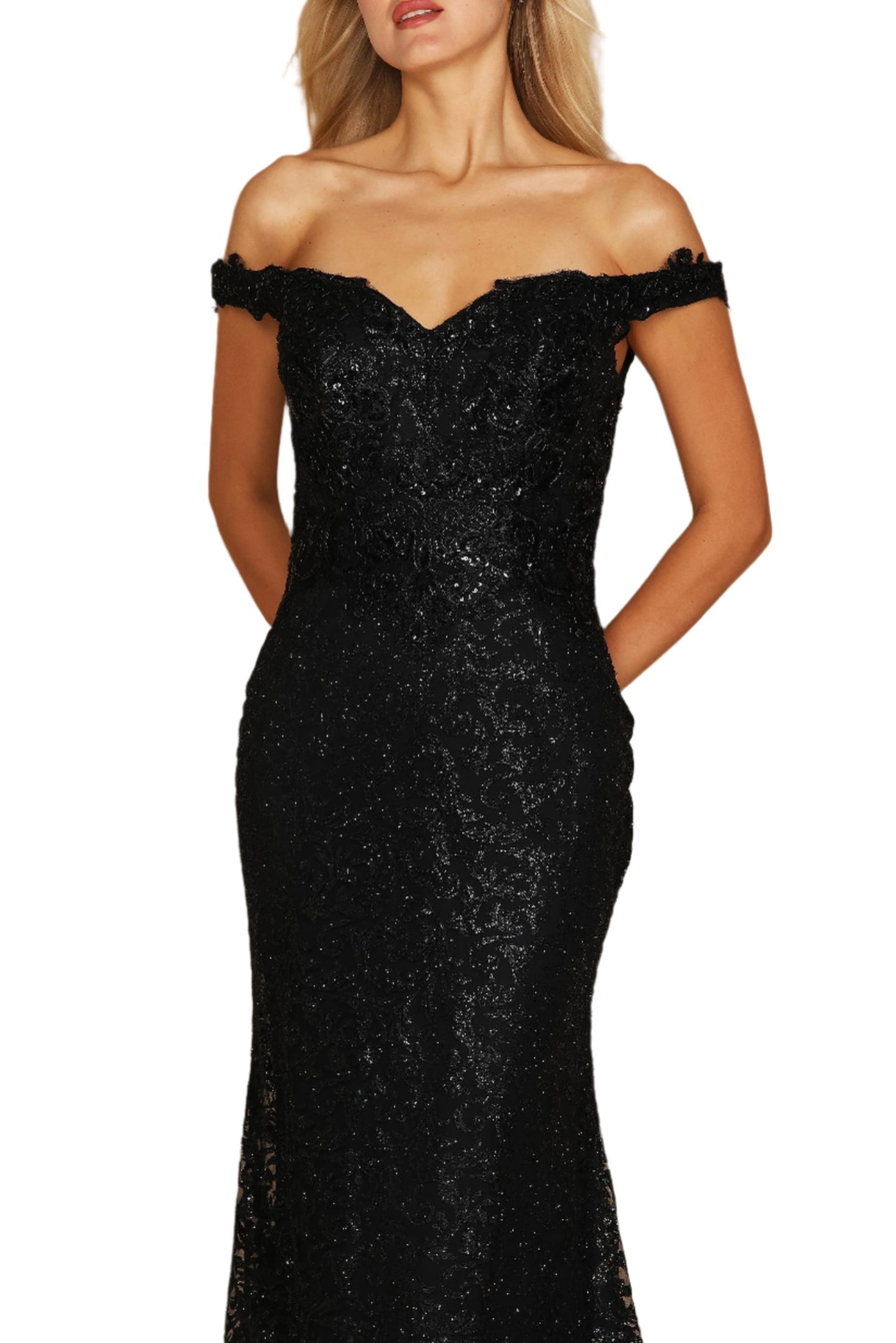 Dylan and Davids Formal Mermaid Gown Fitted Evening Dress - BLACK - Fabric