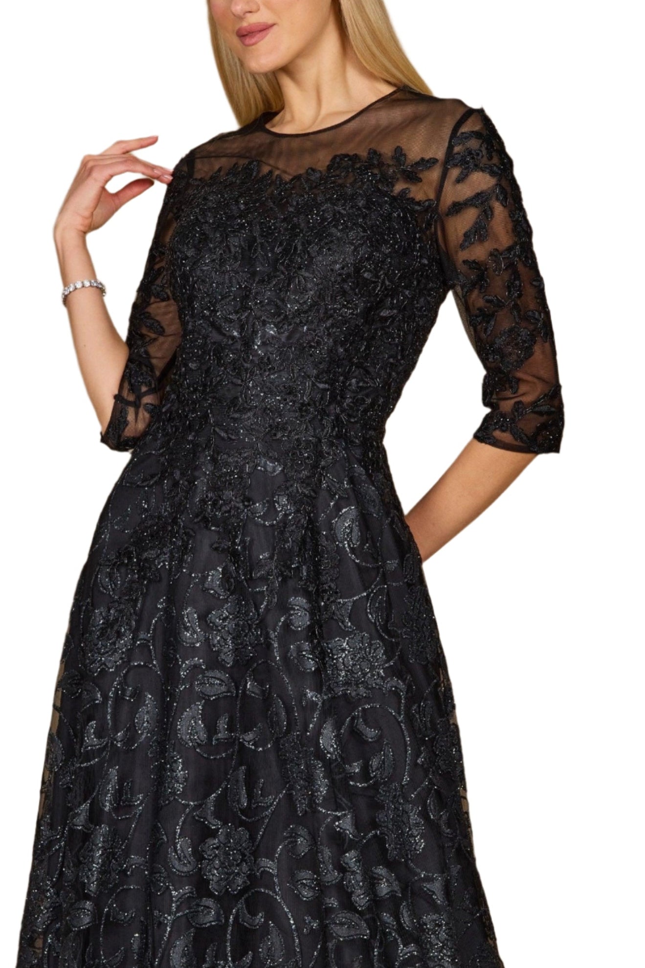 Dylan and Davids Full-Length Formal Gown Lace Evening Dress - BLACK - Fabric
