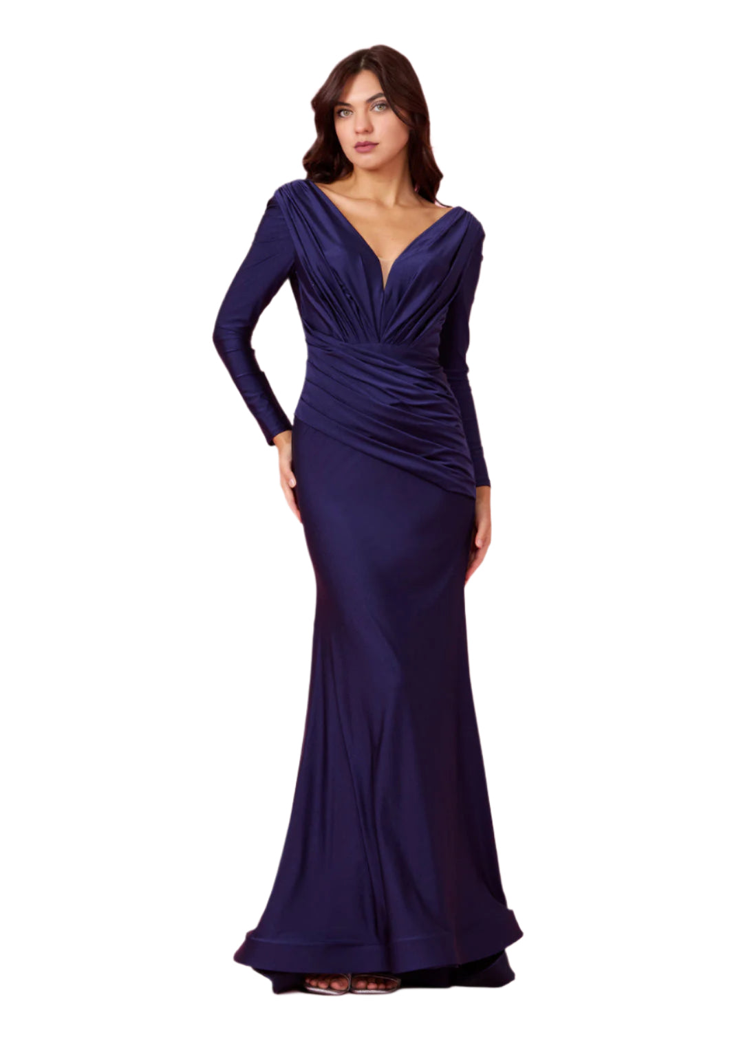 Dylan and Davids Full-Length Sleeve Fitted Formal Gown Evening Dress - NAVY - Front