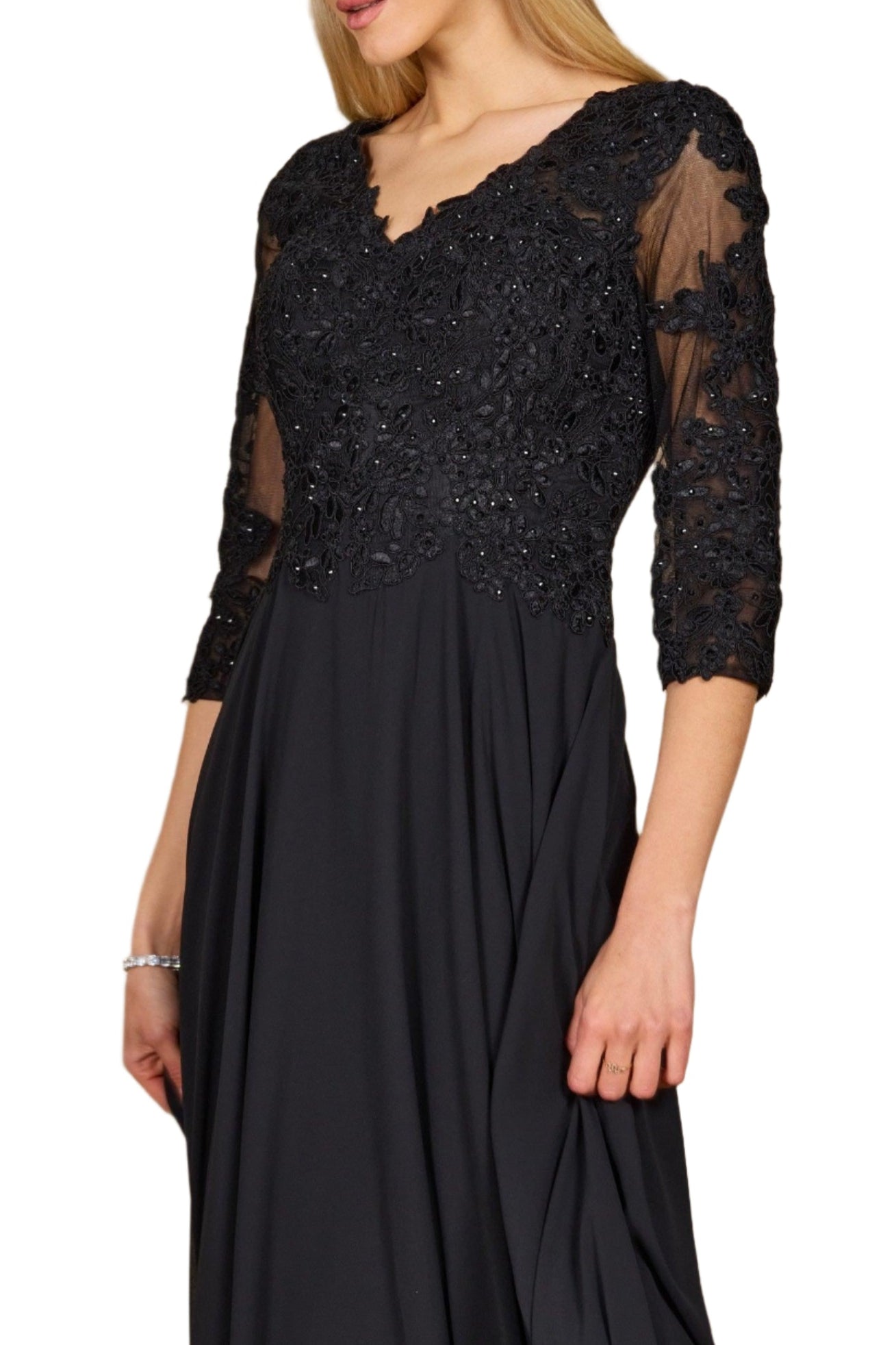 Dylan and Davids Full-Length Formal Gown Mother of the Bride Dress - BLACK - Fabric