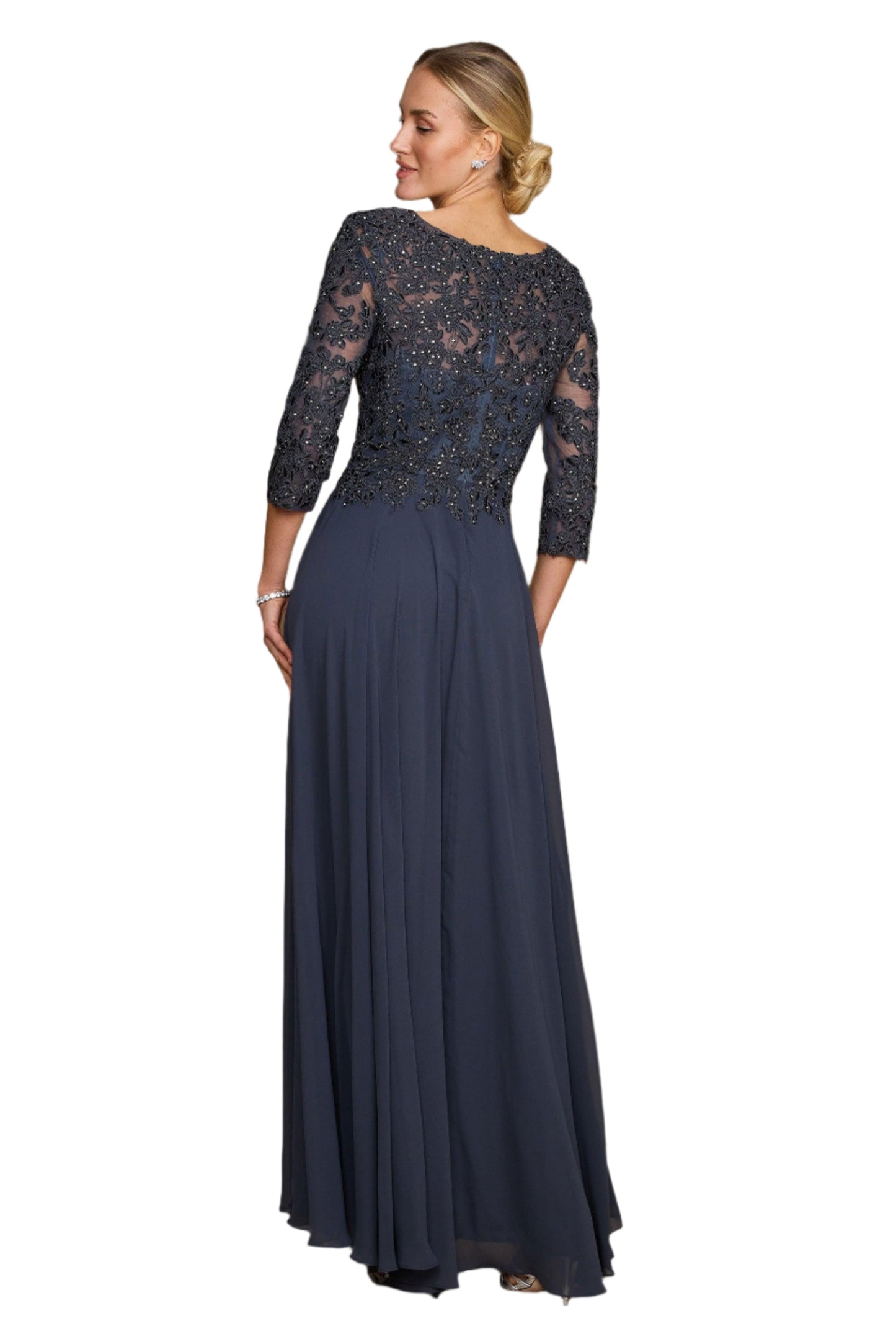 Dylan and Davids Full-Length Formal Gown Mother of the Bride Dress - CHARCOAL - Back