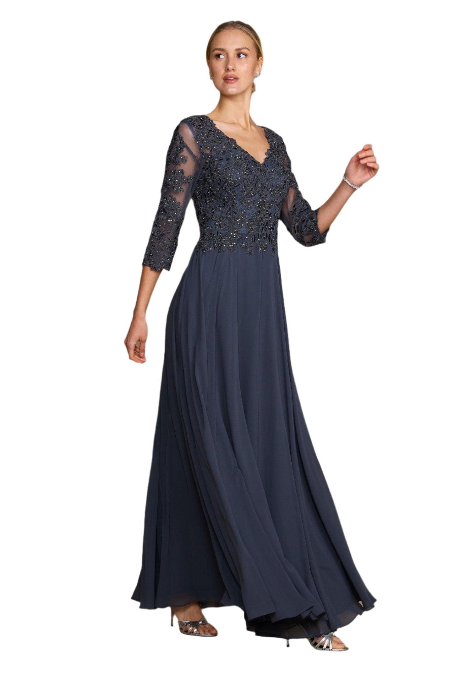 Dylan and Davids Full-Length Formal Gown Mother of the Bride Dress - CHARCOAL - Front