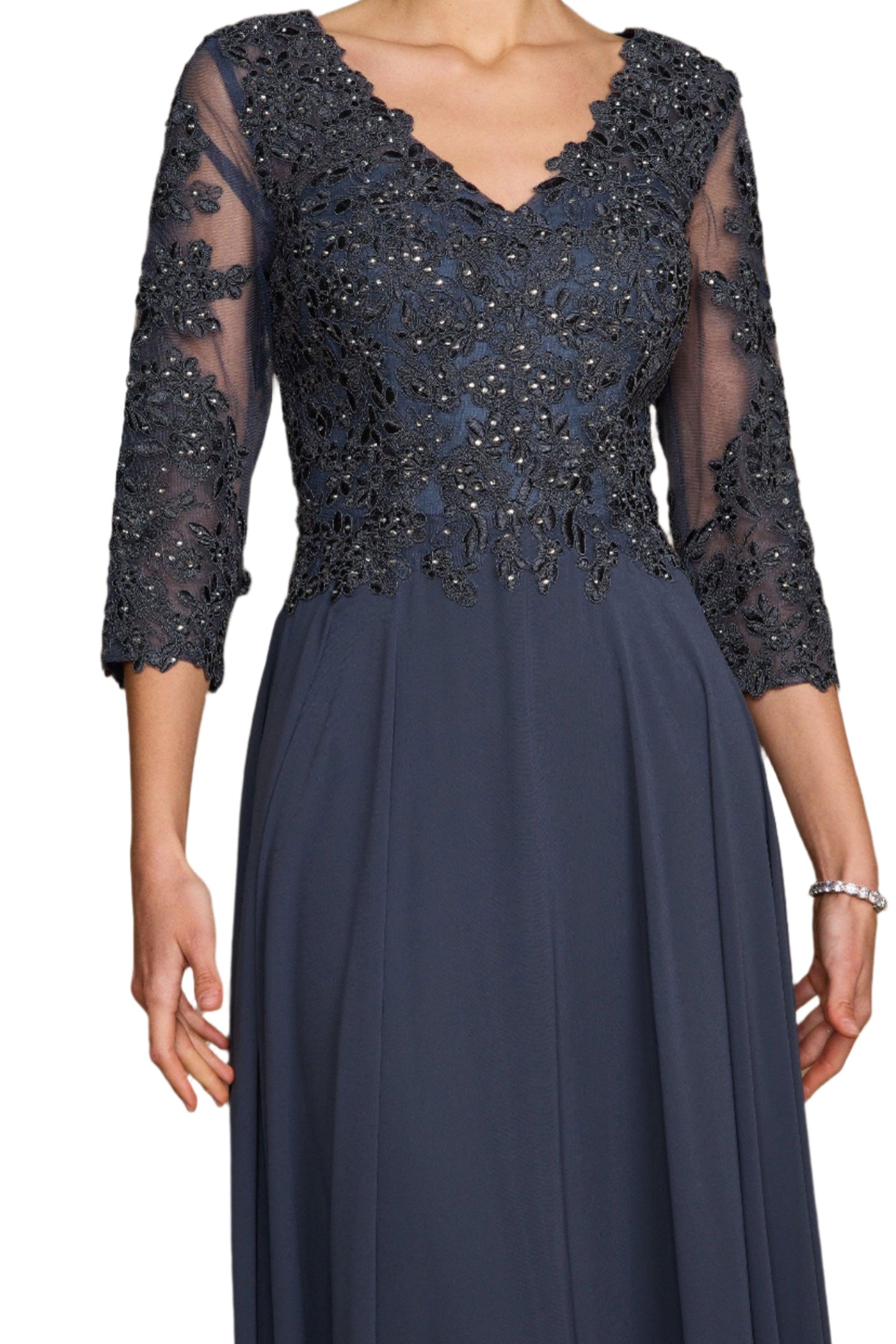 Dylan and Davids Full-Length Formal Gown Mother of the Bride Dress - CHARCOAL - Fabric