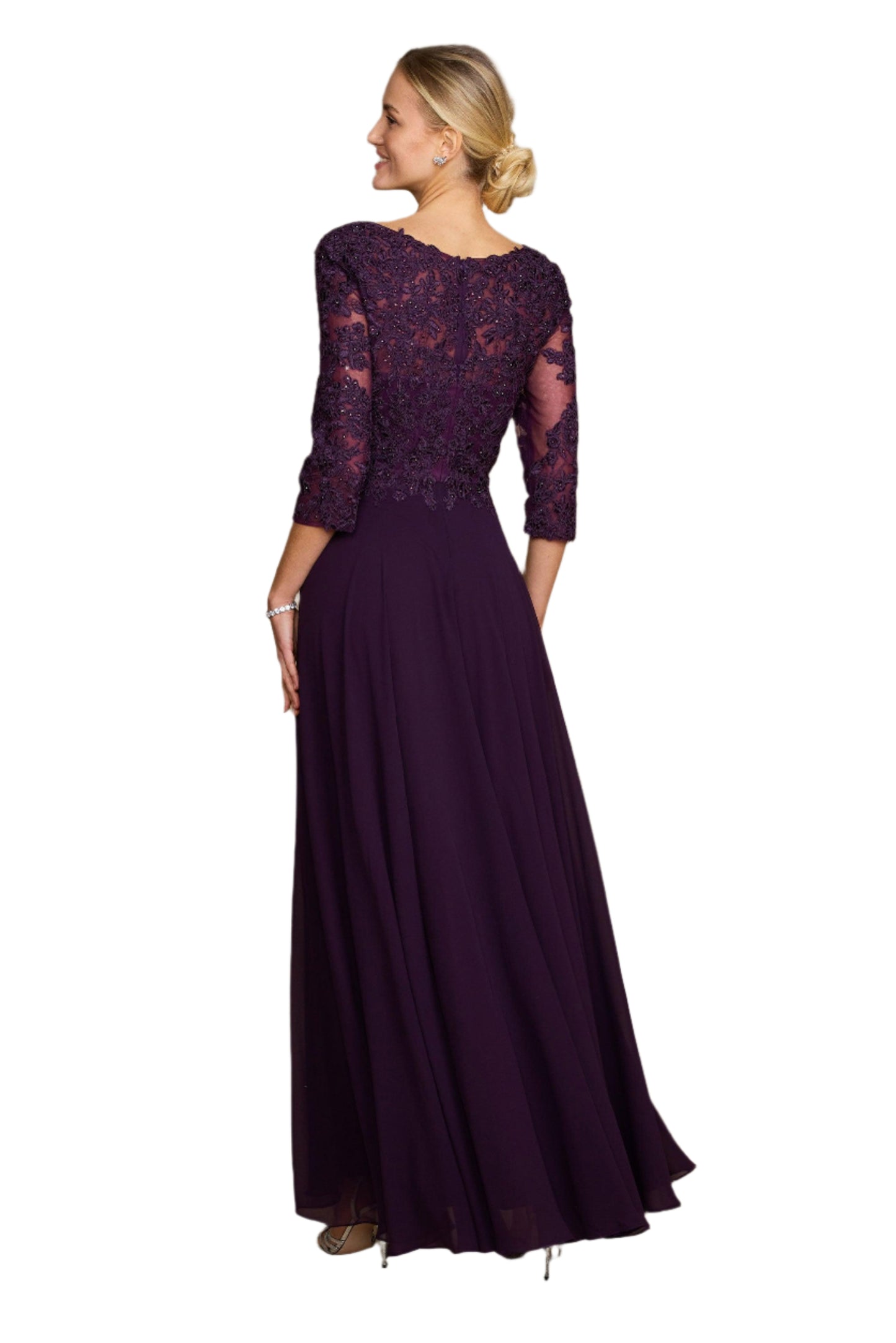 Dylan and Davids Full-Length Formal Gown Mother of the Bride Dress - EGGPLANT - Back