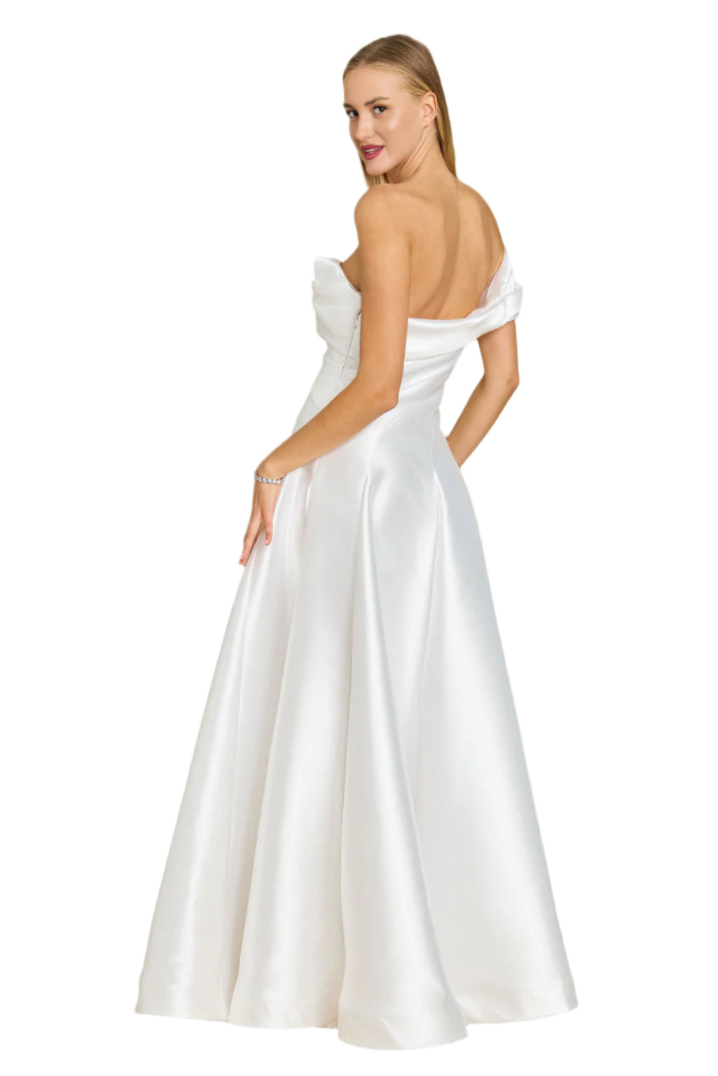 Dylan and Davids One-Shoulder Full-Length Formal Ball Gown Dress - OFF WHITE - Back