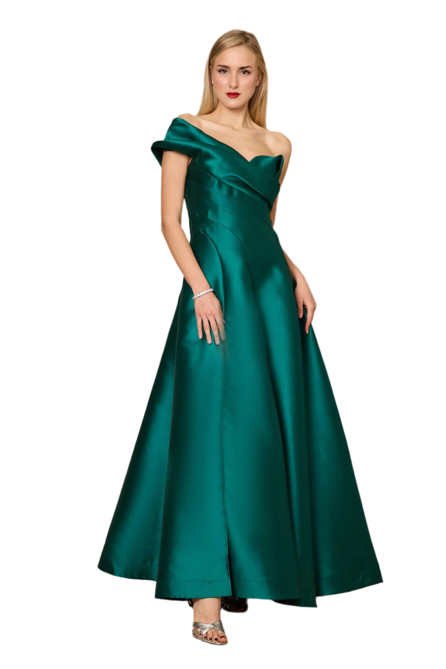 Dylan and Davids One-Shoulder Full-Length Formal Ball Gown Dress - EMERALD GREEN - Front
