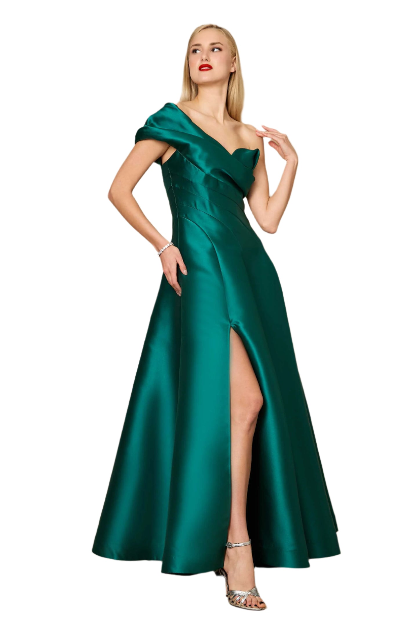 Dylan and Davids One-Shoulder Full-Length Formal Ball Gown Dress - EMERALD GREEN - Front View