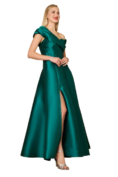 Dylan and Davids One-Shoulder Full-Length Formal Ball Gown Dress - EMERALD GREEN - Side