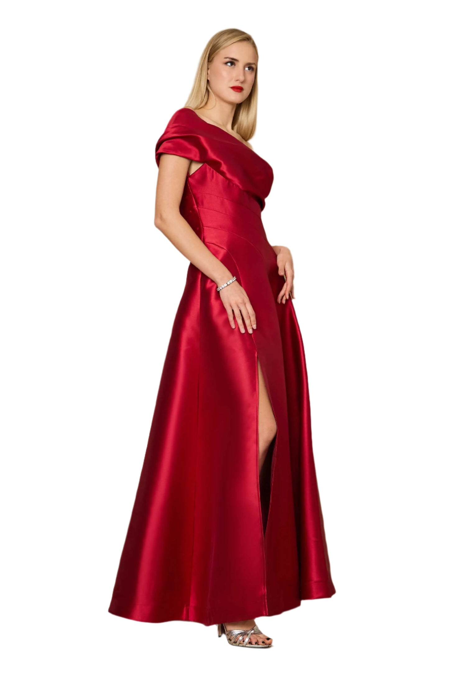 Dylan and Davids One-Shoulder Full-Length Formal Ball Gown Dress - BURGUNDY - Side