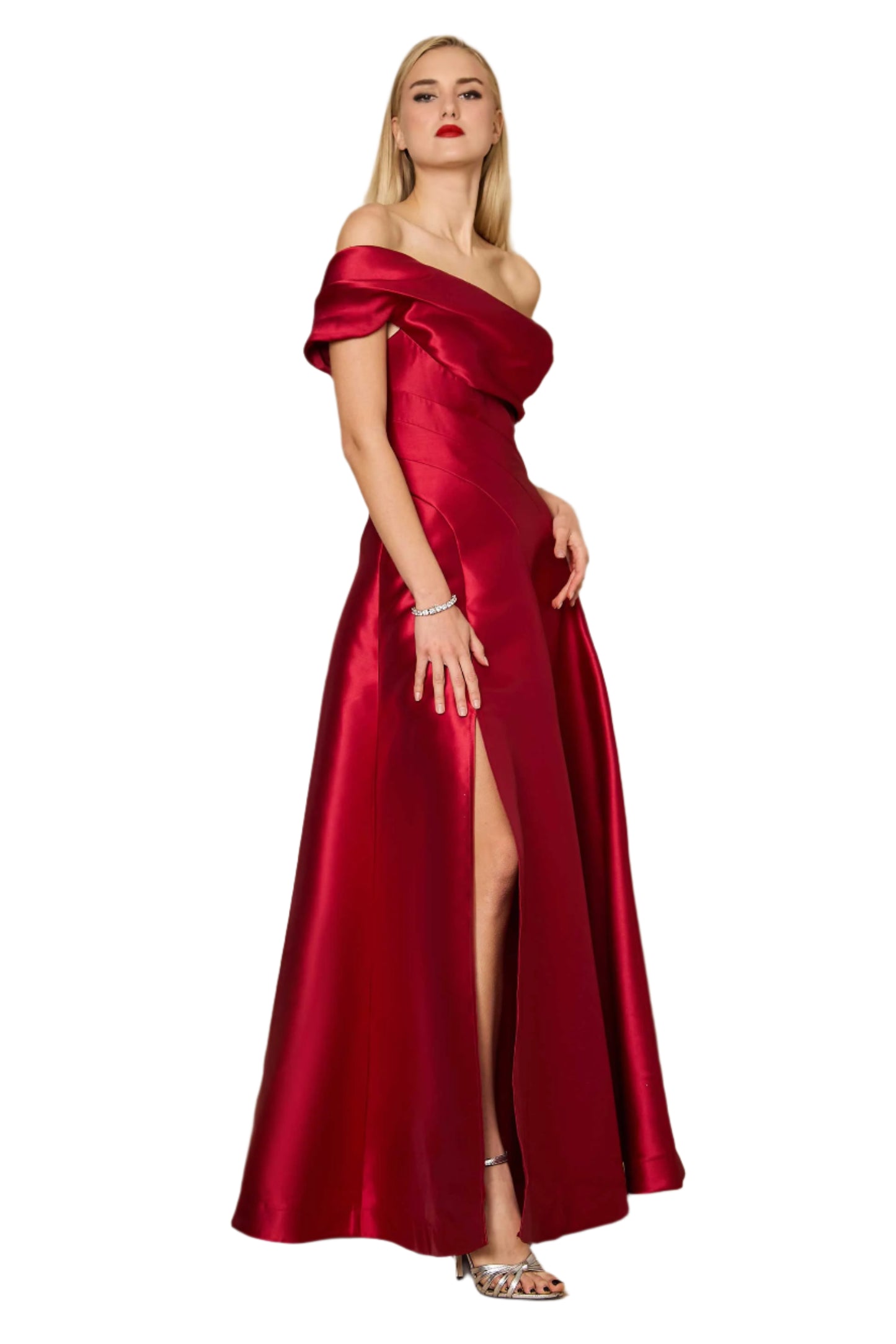 Dylan and Davids One-Shoulder Full-Length Formal Ball Gown Dress - BURGUNDY - Front