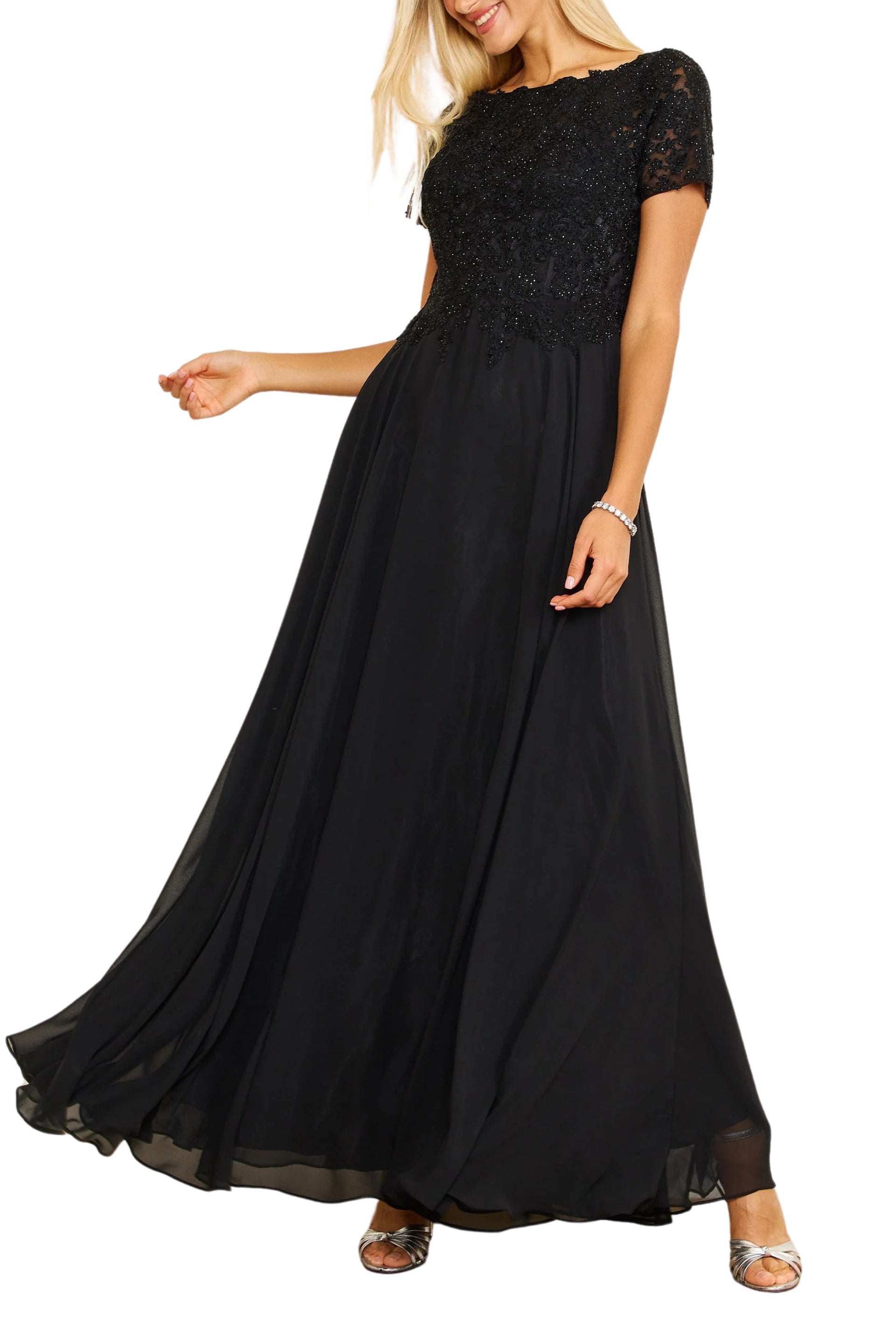 Dylan and Davids Short-Length Sleeve Mother Of The Bride Evening Dress - BLACK - FRONT VIEW