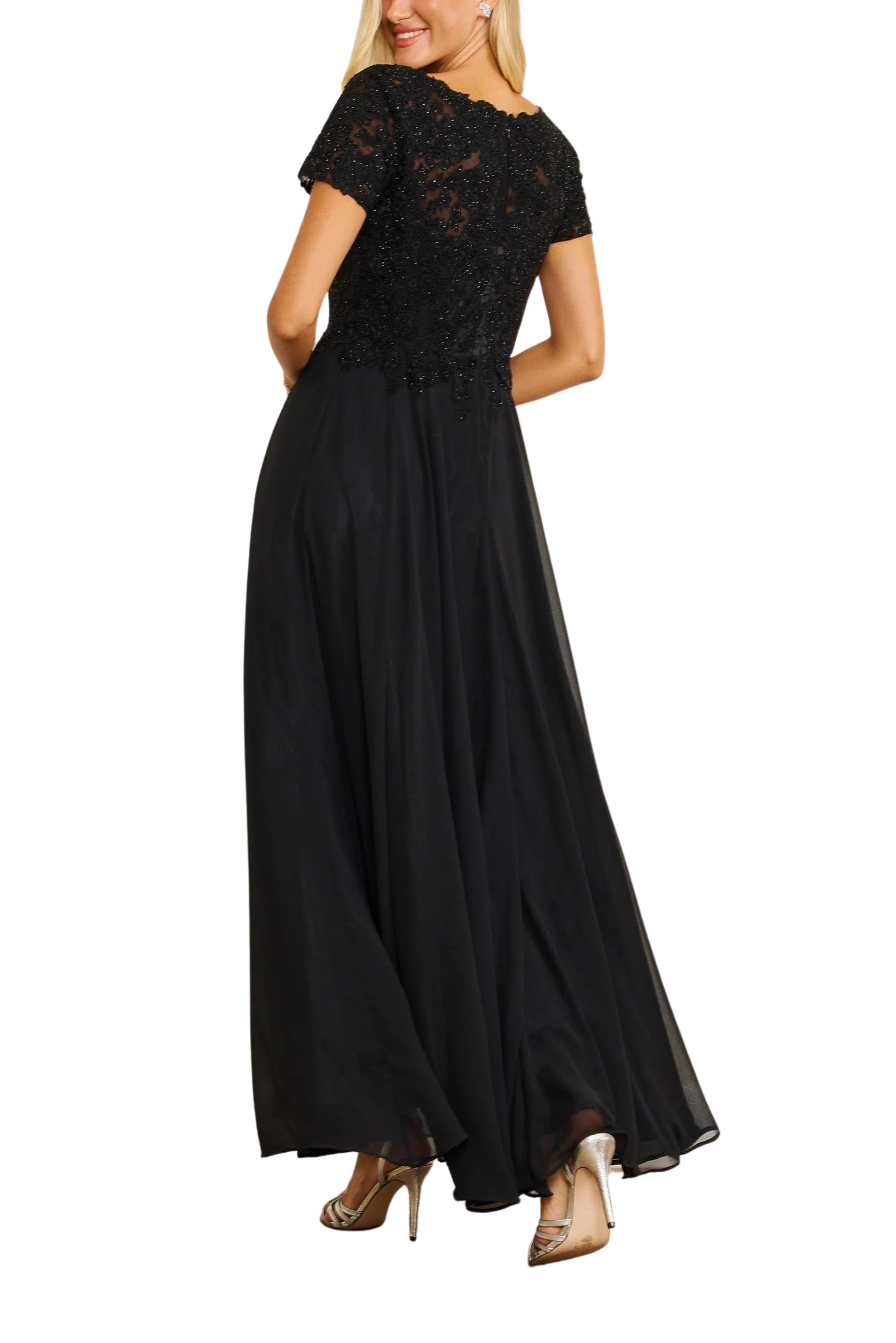 Dylan and Davids Short-Length Sleeve Mother Of The Bride Evening Dress - BLACK - BACK VIEW